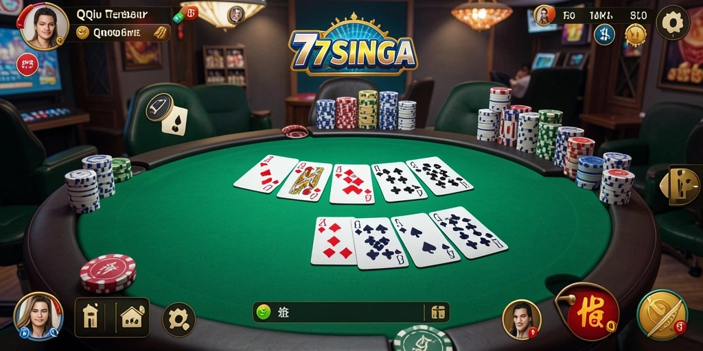 Gameplay seru QiuQiu di 77SINGA dengan kartu yang menarik.