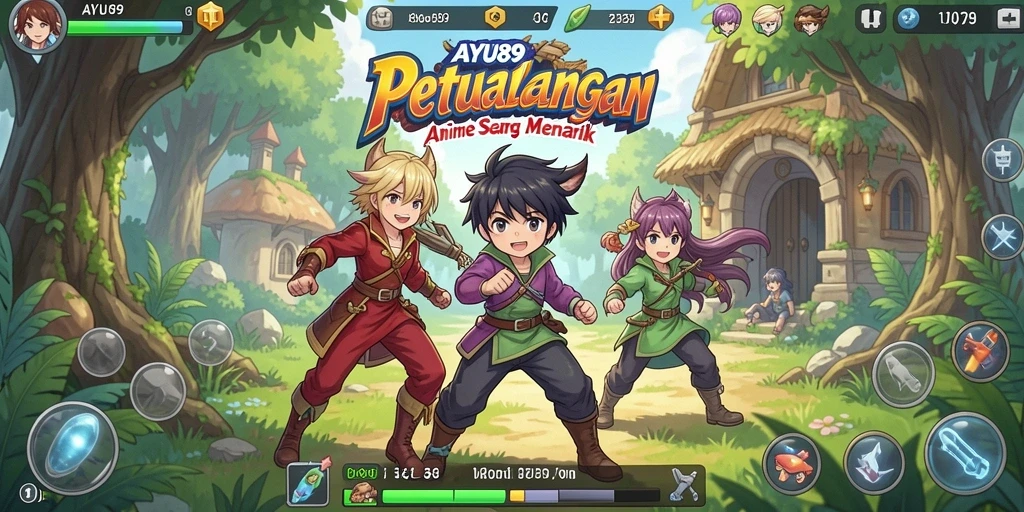Tangkapan layar gameplay AYU89 yang menampilkan pertarungan karakter anime.