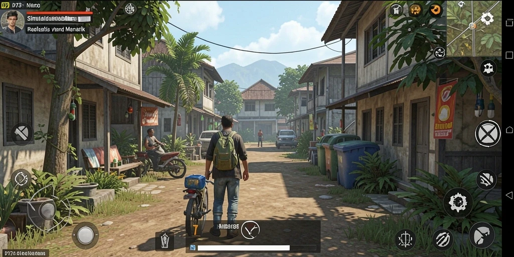 Screenshot menunjukkan karakter D73 dalam aksi gameplay simulasi.
