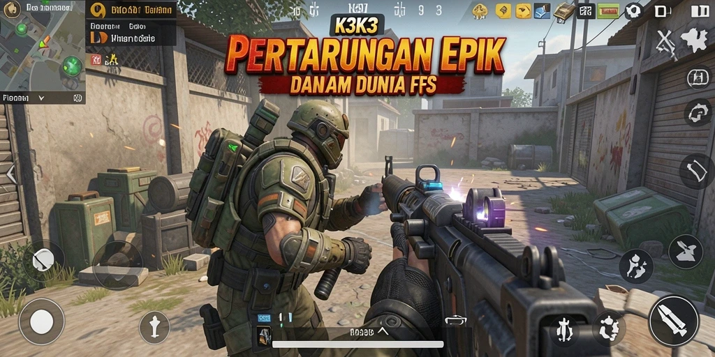 Gameplay K3K3 menampilkan aksi tembak-menembak yang intens di dunia FPS.