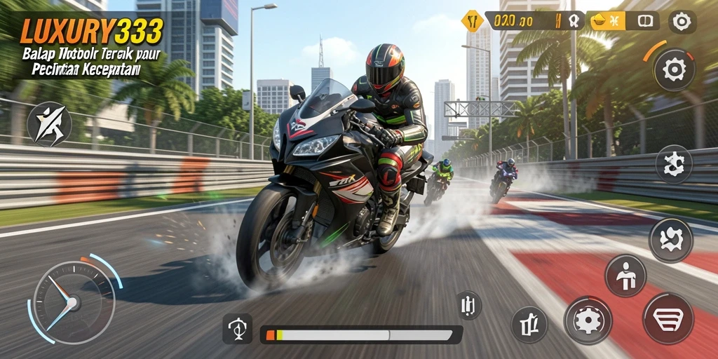 Gameplay menegangkan LUXURY333 dengan balapan motor yang mendebarkan.