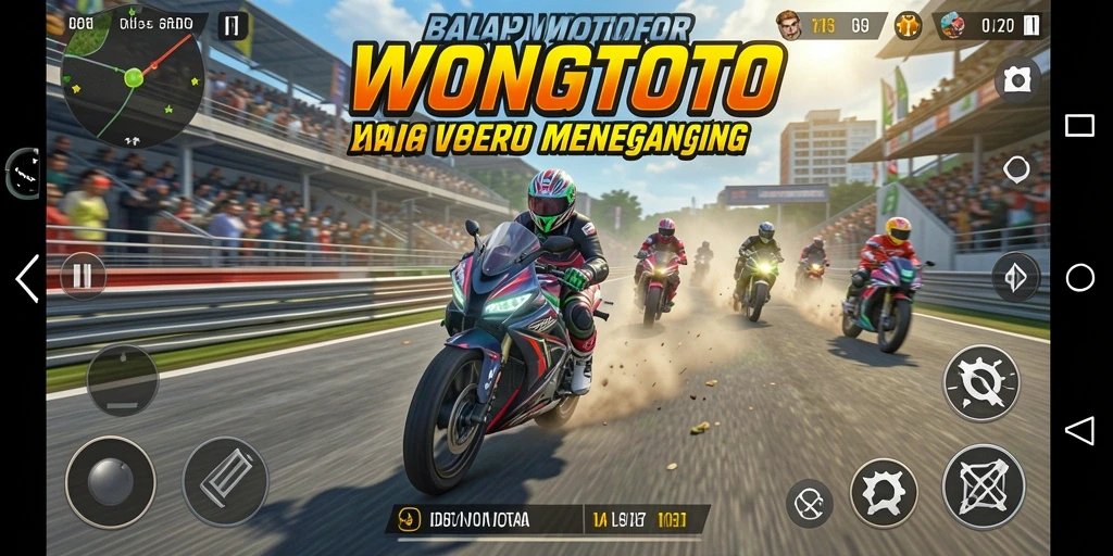 Screenshot gameplay WONGTOTO yang menunjukkan balapan motor yang mendebarkan.